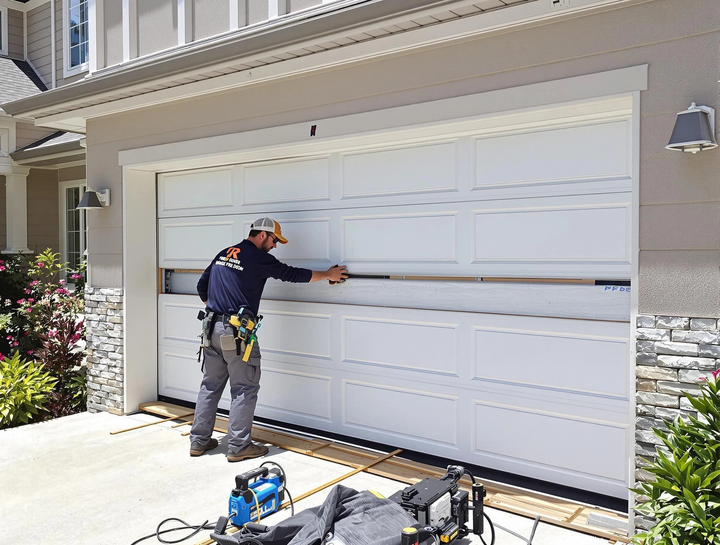 New Haven Garage Door Pros team performing complete garage door replacement at New Haven residence