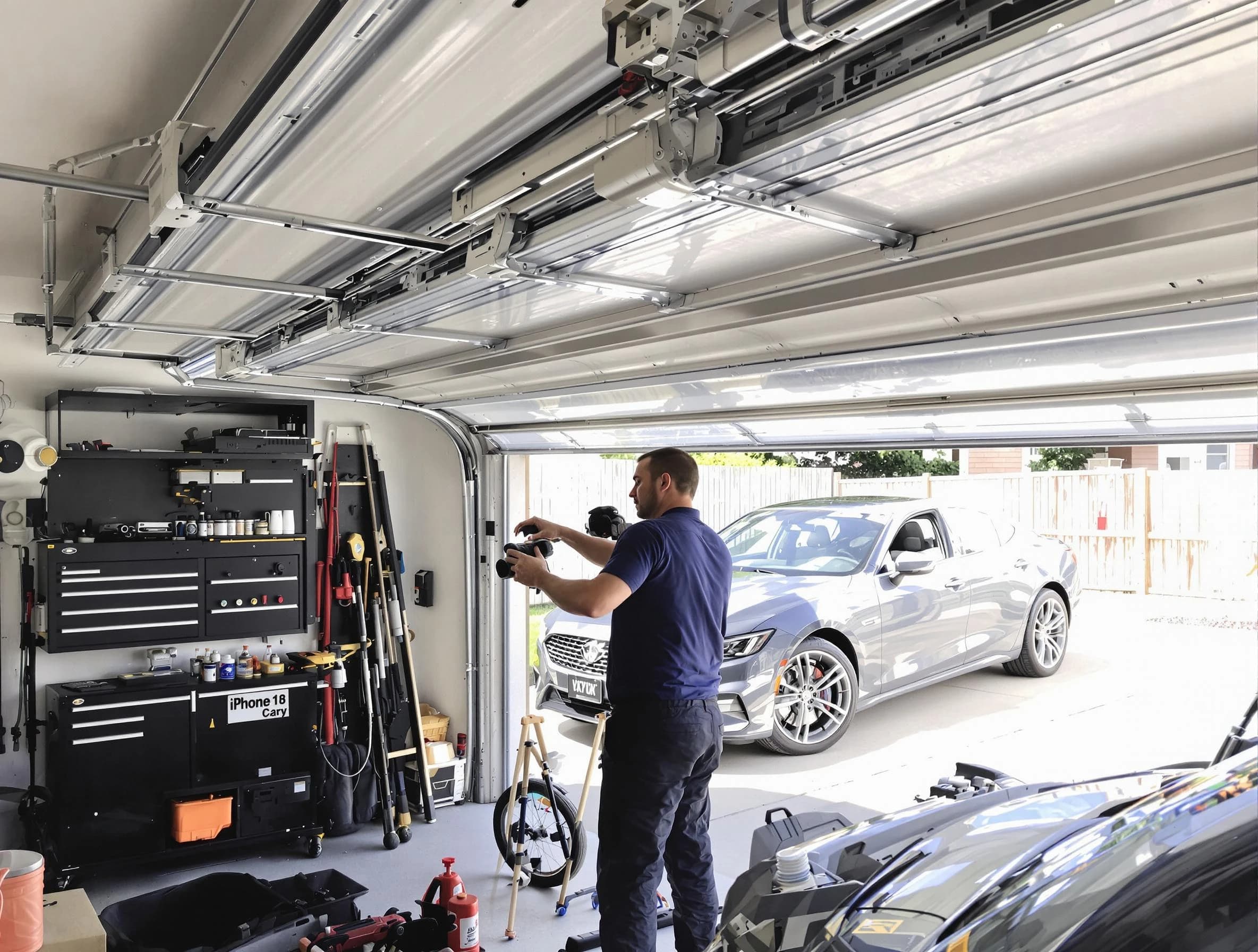 New Haven Garage Door Pros technician fixing noisy garage door in New Haven