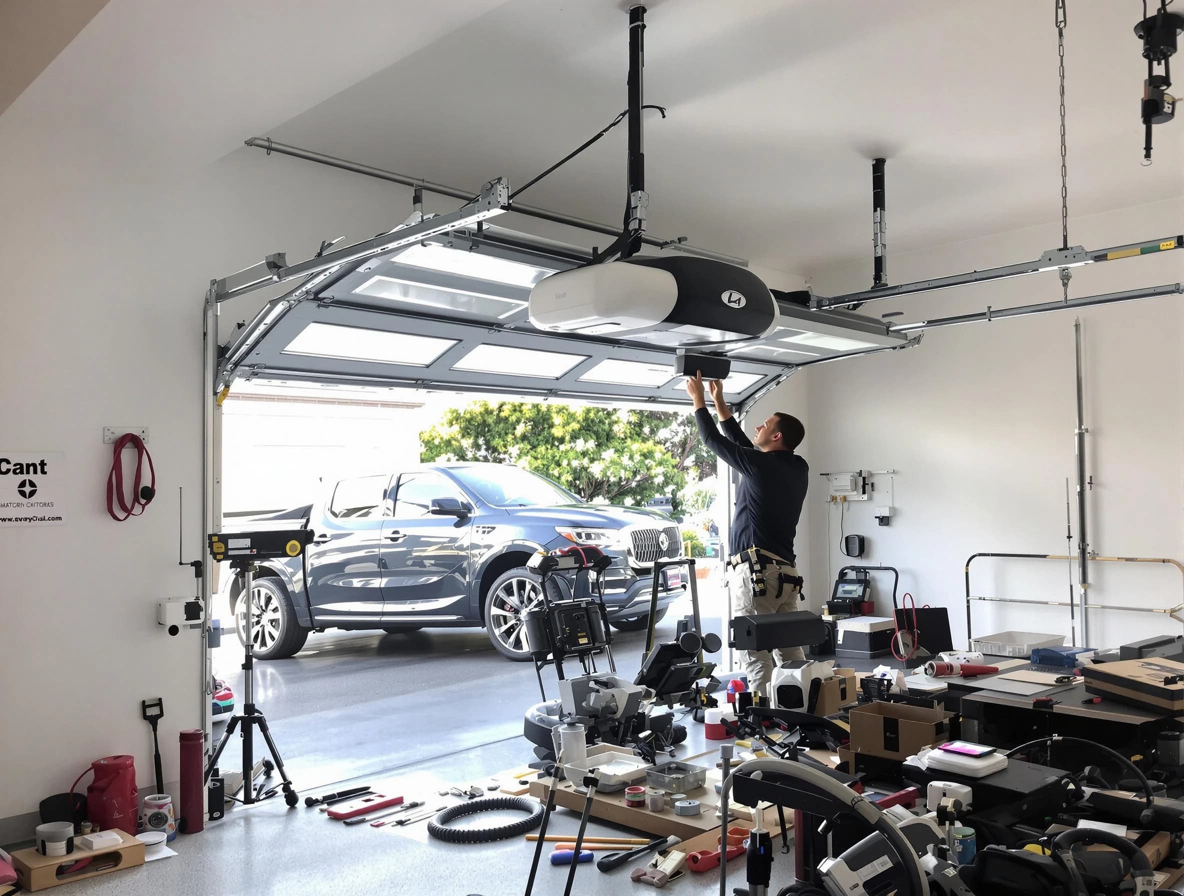 New Haven Garage Door Pros specialist installing smart garage door opener system in New Haven home