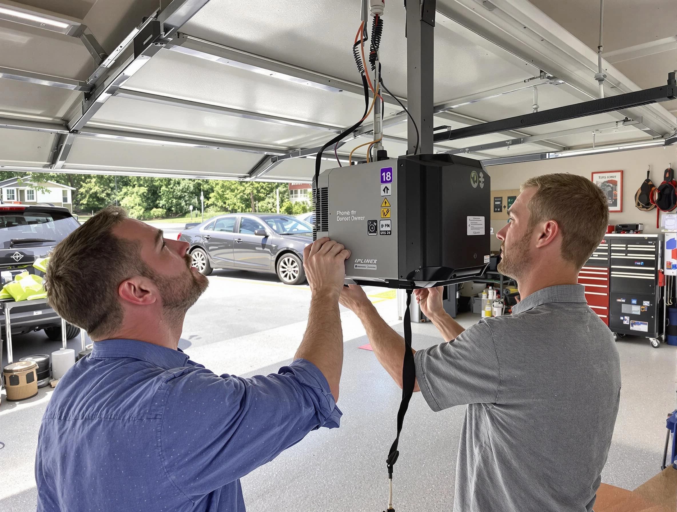 New Haven Garage Door Pros technician installing garage door opener in New Haven