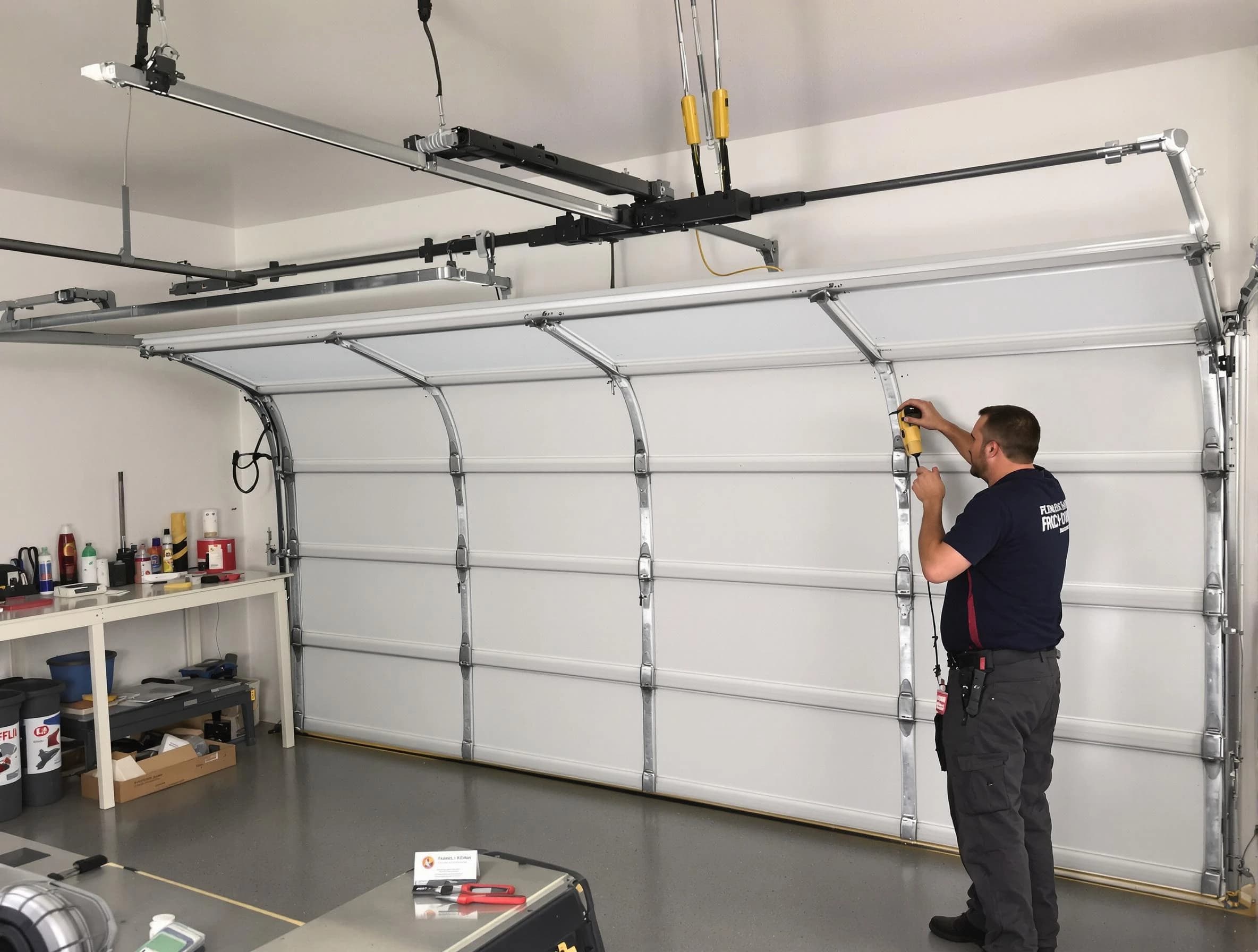 New Haven Garage Door Pros certified technician performing overhead door system repair in New Haven