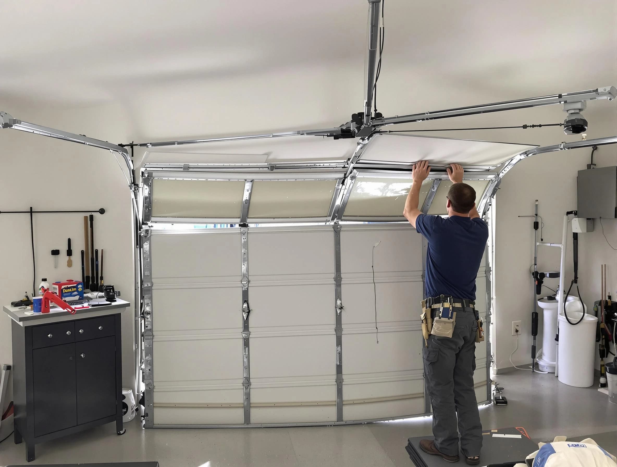 New Haven Garage Door Pros specialist performing precise section replacement on New Haven garage door